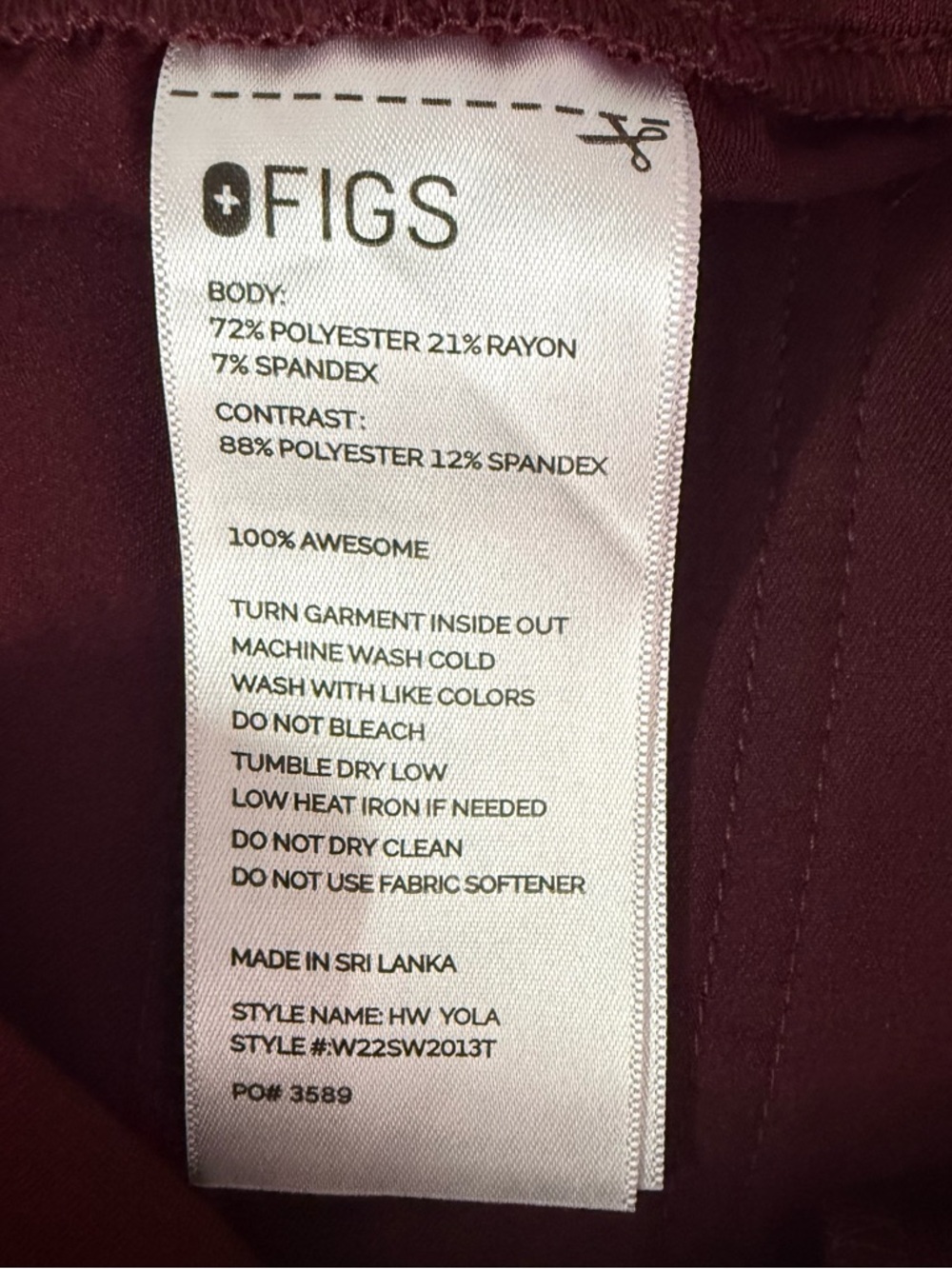 FIGS Yola High Waisted Scrub Pants Burgundy XS Tall - Picture 6 of 6